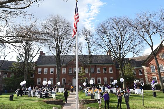 Photo of a graduation celebration on Chatham University's Shadyside Campus